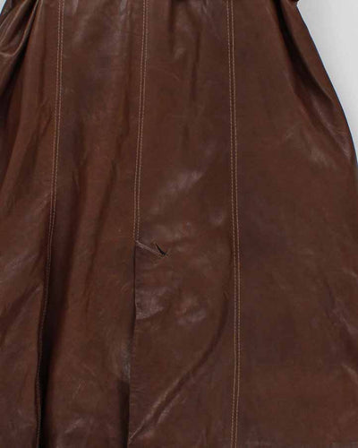 Womens Brown Leather Long Trench Coat - S