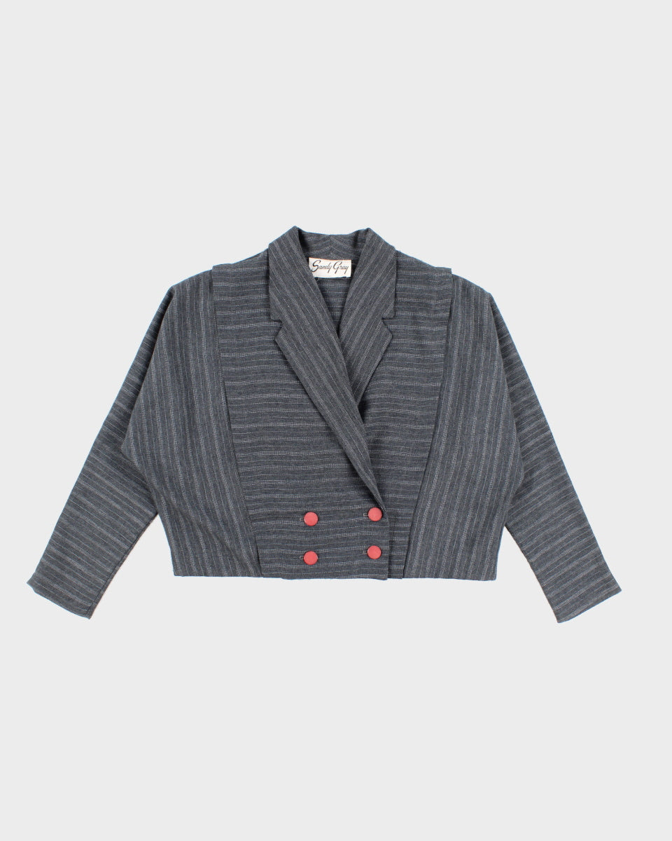 Womens 1980s Grey Double Breasted Suit Jacket - M