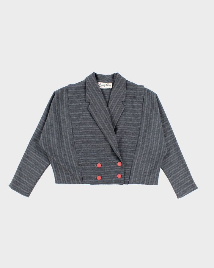 Womens 1980s Grey Double Breasted Suit Jacket - M