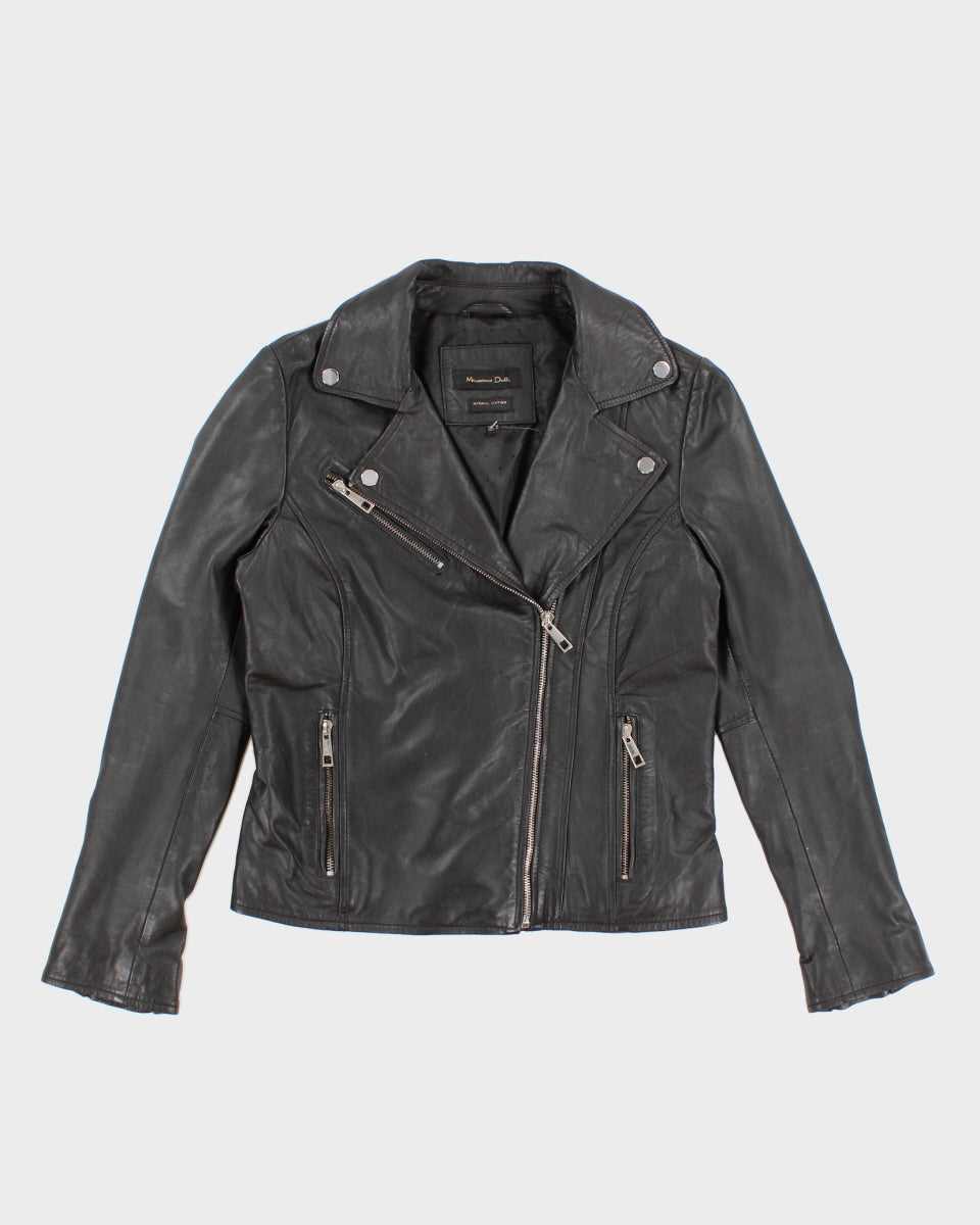 Womens Black Leather Biker Jacket - M