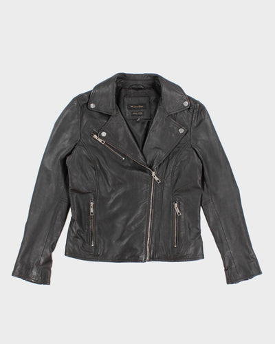 Womens Black Leather Biker Jacket - M