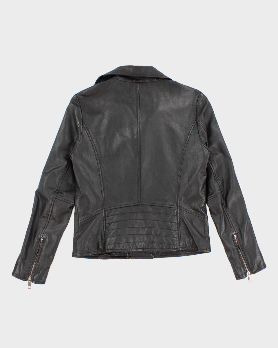 Womens Black Leather Biker Jacket - M