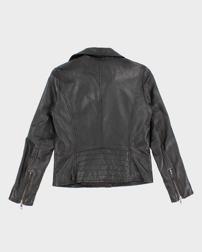 Womens Black Leather Biker Jacket - M