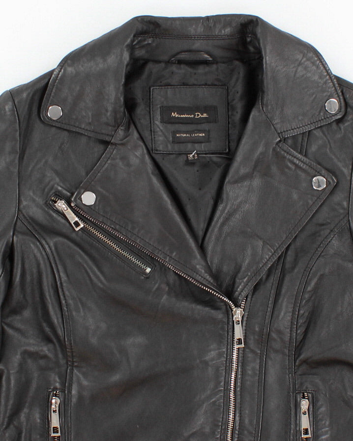 Womens Black Leather Biker Jacket - M
