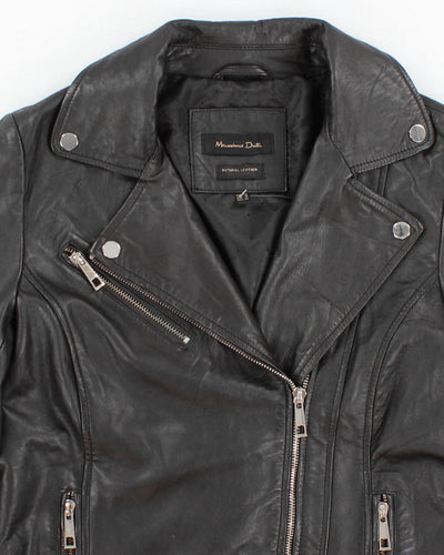Womens Black Leather Biker Jacket - M