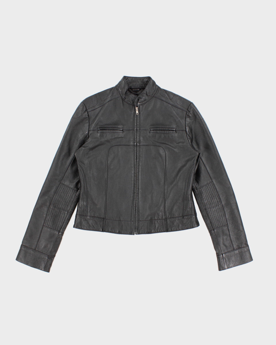 Womens Black Leather Biker Jacket - M
