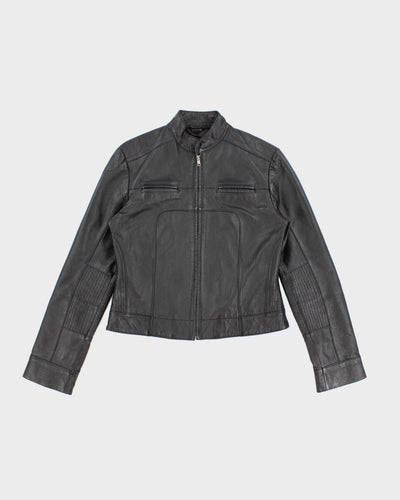 Womens Black Leather Biker Jacket - M