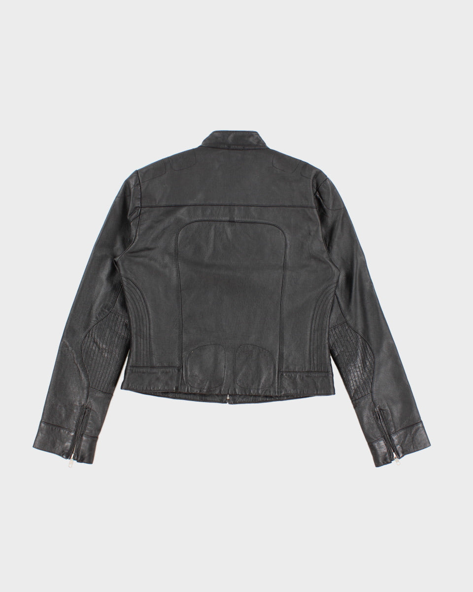 Womens Black Leather Biker Jacket - M
