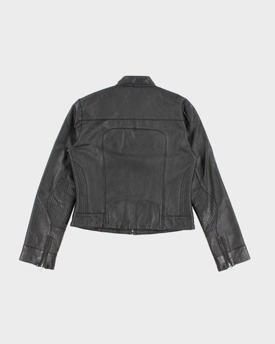Womens Black Leather Biker Jacket - M