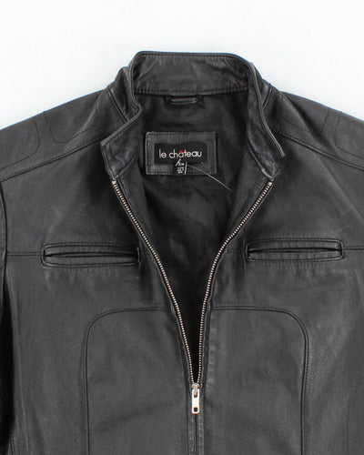 Womens Black Leather Biker Jacket - M