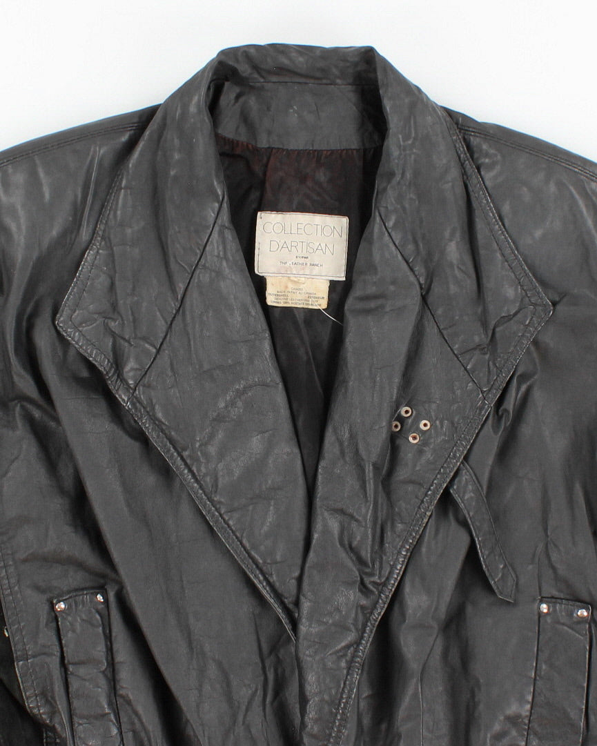 Womens Black Early 90s Leather and Suede Short Sleeve Biker Jacket - M