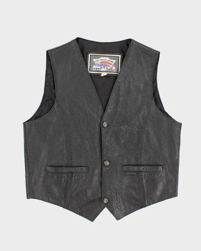 1990s Black Leather Biker Vest - XL
