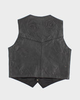 1990s Black Leather Biker Vest - XL