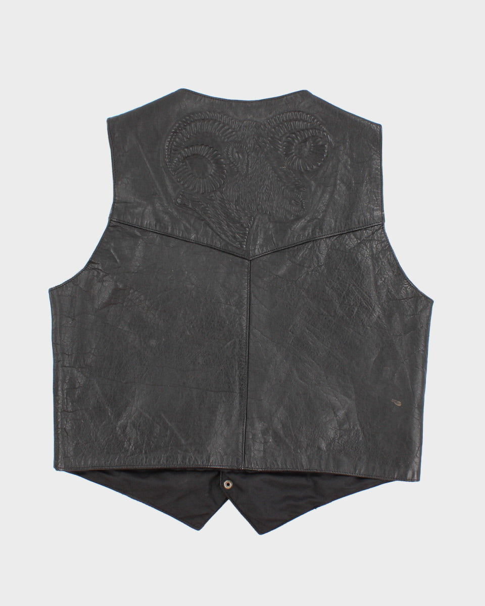 Womens 1990s Black Leather Biker Vest - XL