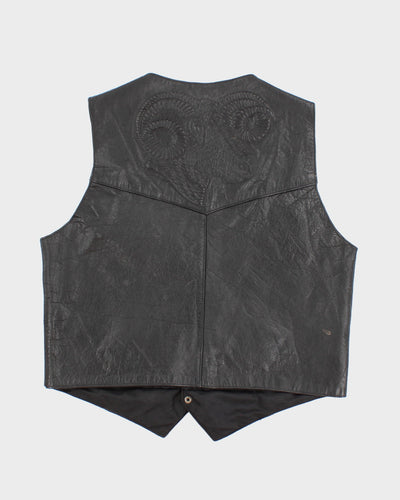 1990s Black Leather Biker Vest - XL