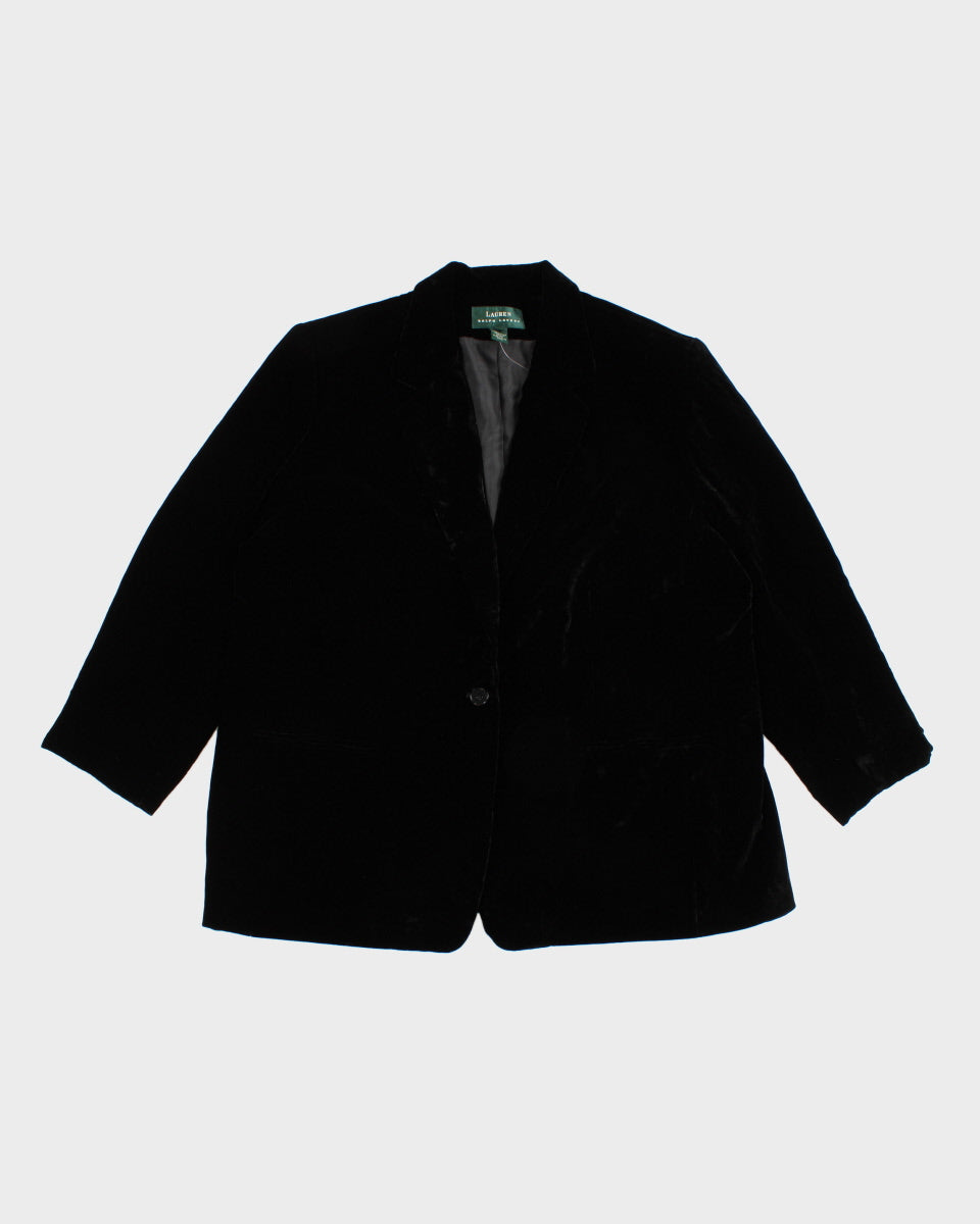 Womens Black Velvet Ralph Lauren Single Button Suit Jacket - XL