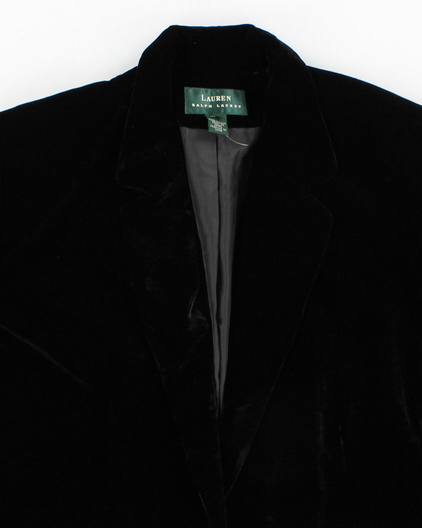 Womens Black Velvet Ralph Lauren Single Button Suit Jacket - XL