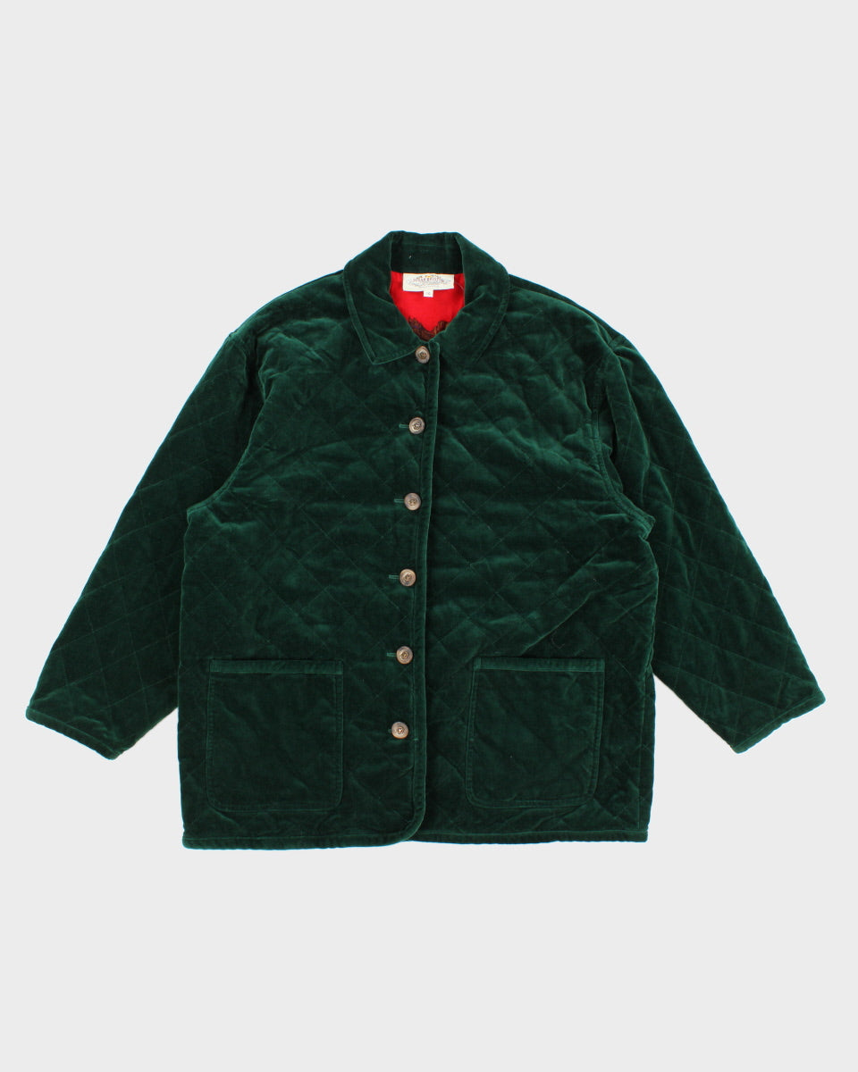 Womens Green Quilted Velvet Gardening Jacket - L