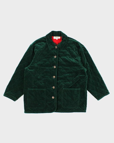 Womens Green Quilted Velvet Gardening Jacket - L