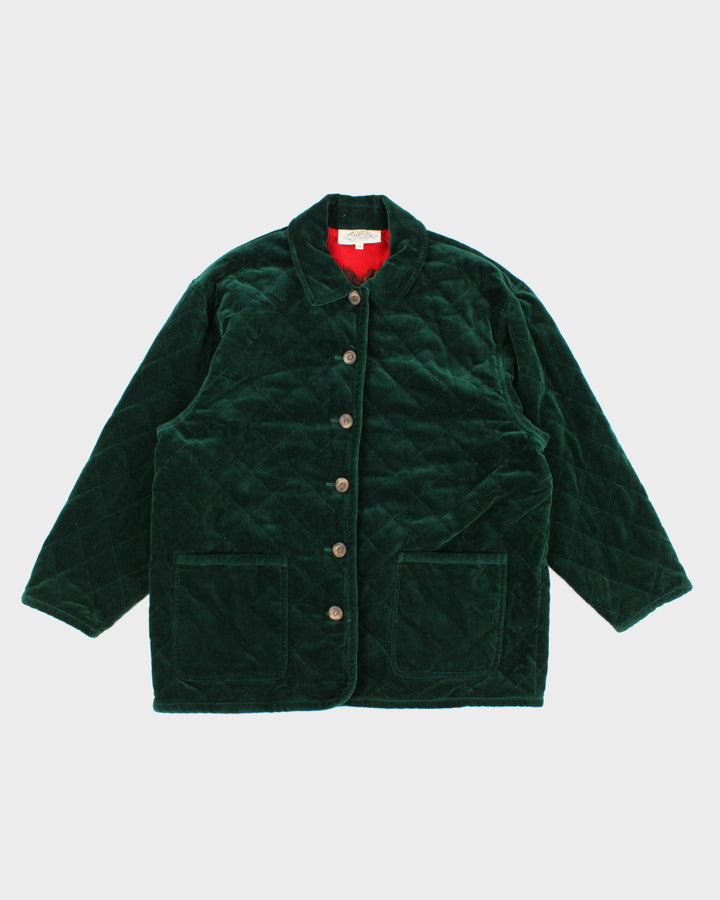 Womens Green Quilted Velvet Gardening Jacket - L