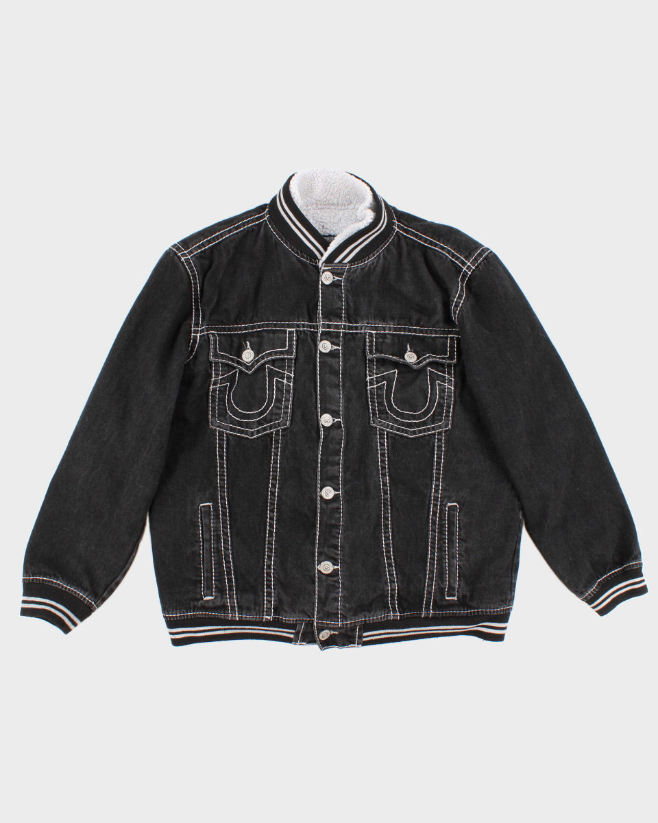 Black Demin True Religion Fleece Lined Jean Jacket - XXL