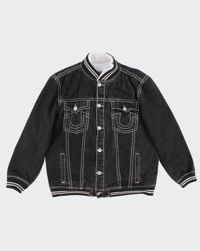 Black Demin True Religion Fleece Lined Jean Jacket - XXL