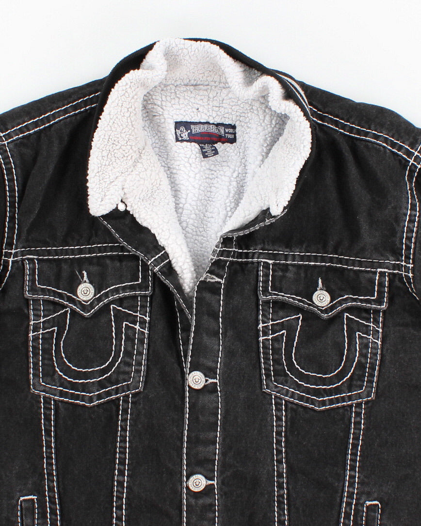 Womens Black Demin True Religion Fleece Lined Jean Jacket - XXL