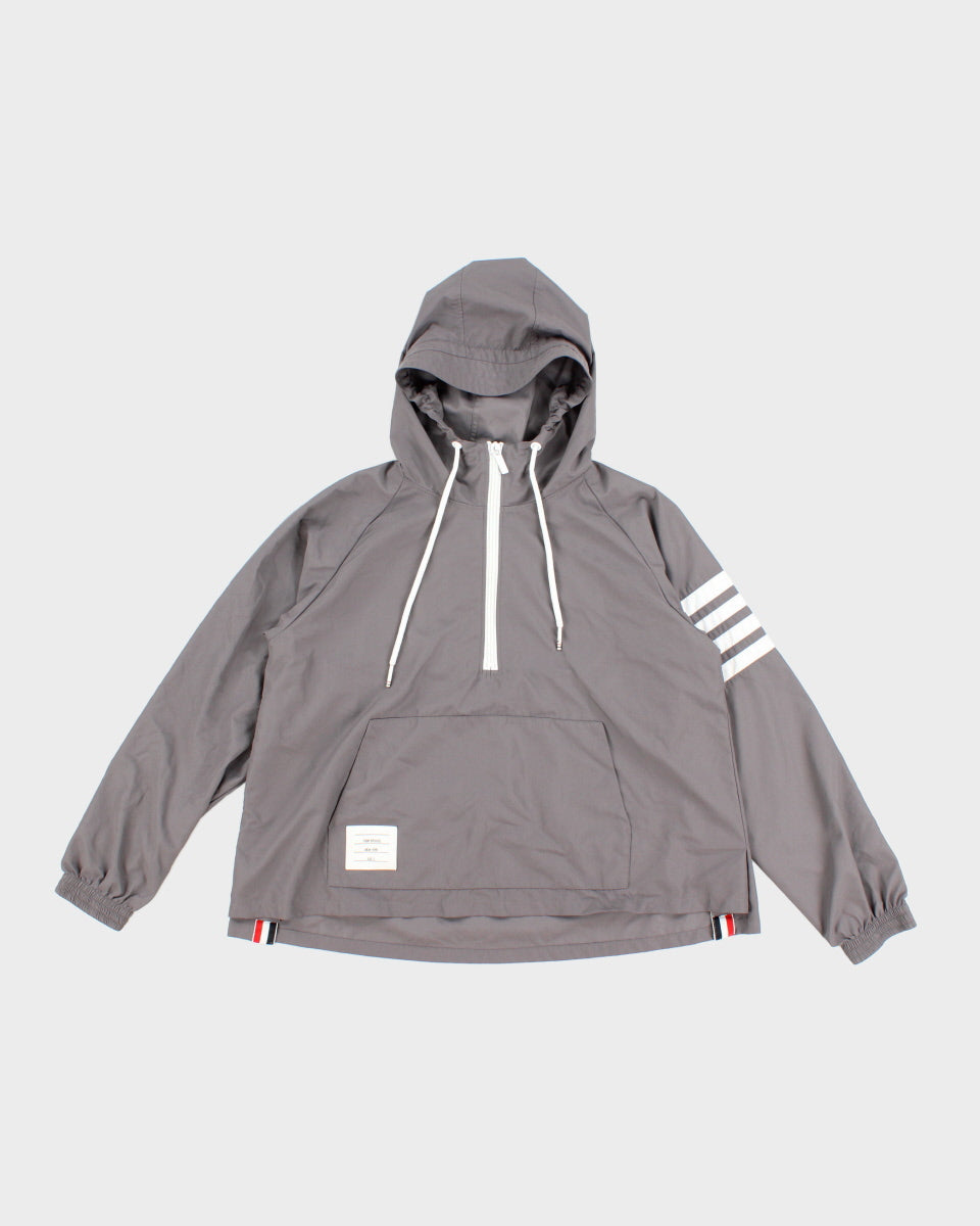 Womens Stone Grey Thom Browne Hooded Windbreaker Jacket - XS