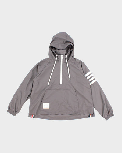 Womens Stone Grey Thom Browne Hooded Windbreaker Jacket - XS