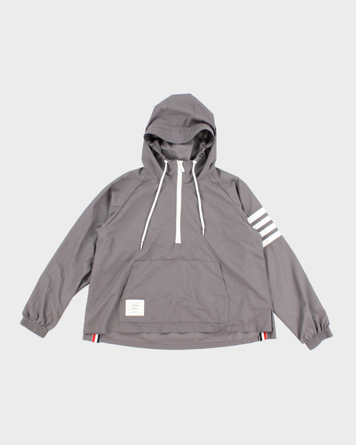 Womens Stone Grey Thom Browne Hooded Windbreaker Jacket - XS