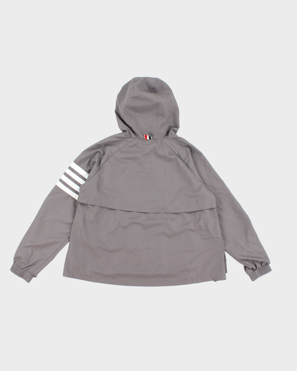Womens Stone Grey Thom Browne Hooded Windbreaker Jacket - XS