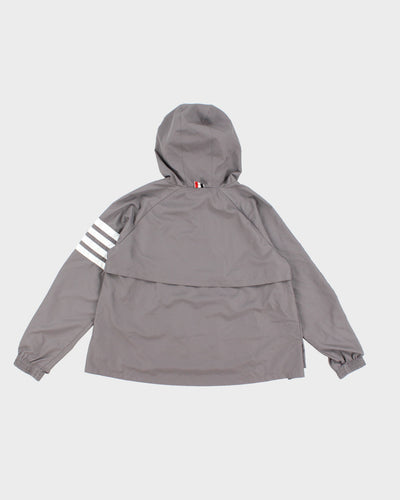 Womens Stone Grey Thom Browne Hooded Windbreaker Jacket - XS