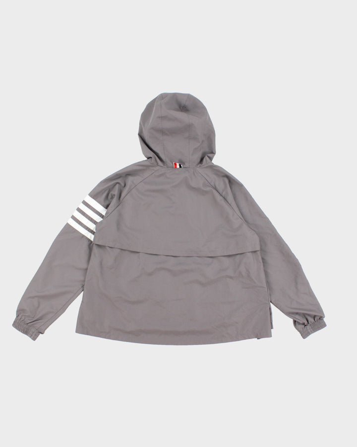 Womens Stone Grey Thom Browne Hooded Windbreaker Jacket - XS