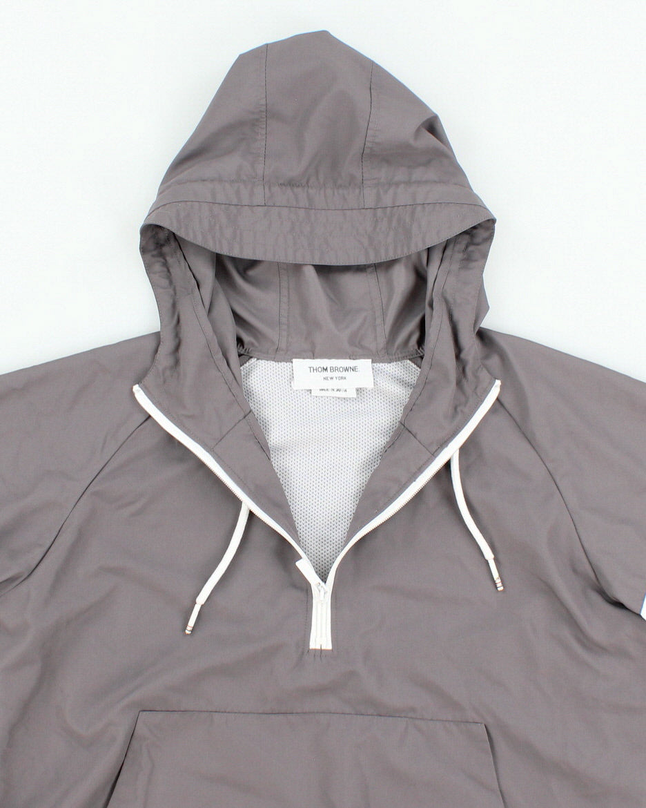 Womens Stone Grey Thom Browne Hooded Windbreaker Jacket - XS