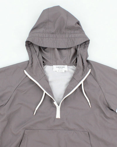 Womens Stone Grey Thom Browne Hooded Windbreaker Jacket - XS