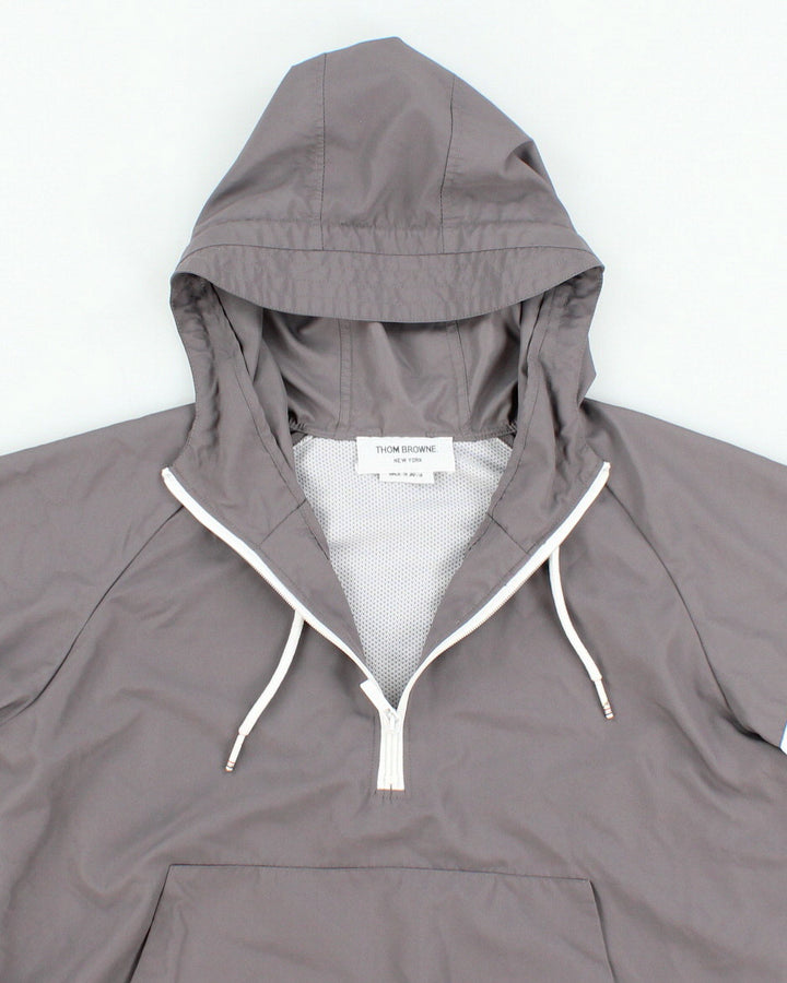 Womens Stone Grey Thom Browne Hooded Windbreaker Jacket - XS