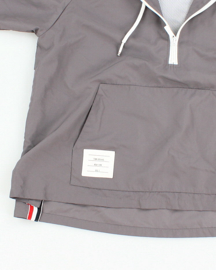 Womens Stone Grey Thom Browne Hooded Windbreaker Jacket - XS