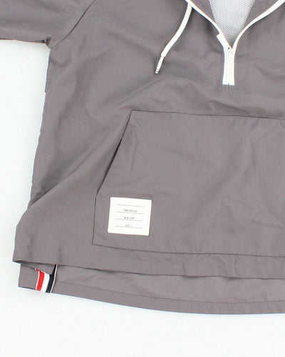 Womens Stone Grey Thom Browne Hooded Windbreaker Jacket - XS
