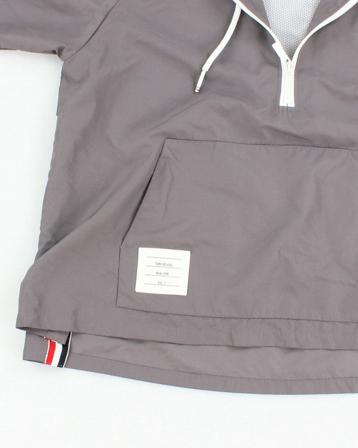 Womens Stone Grey Thom Browne Hooded Windbreaker Jacket - XS