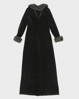 Womens Black Long Velvet Button Up Lightweight Coat - S