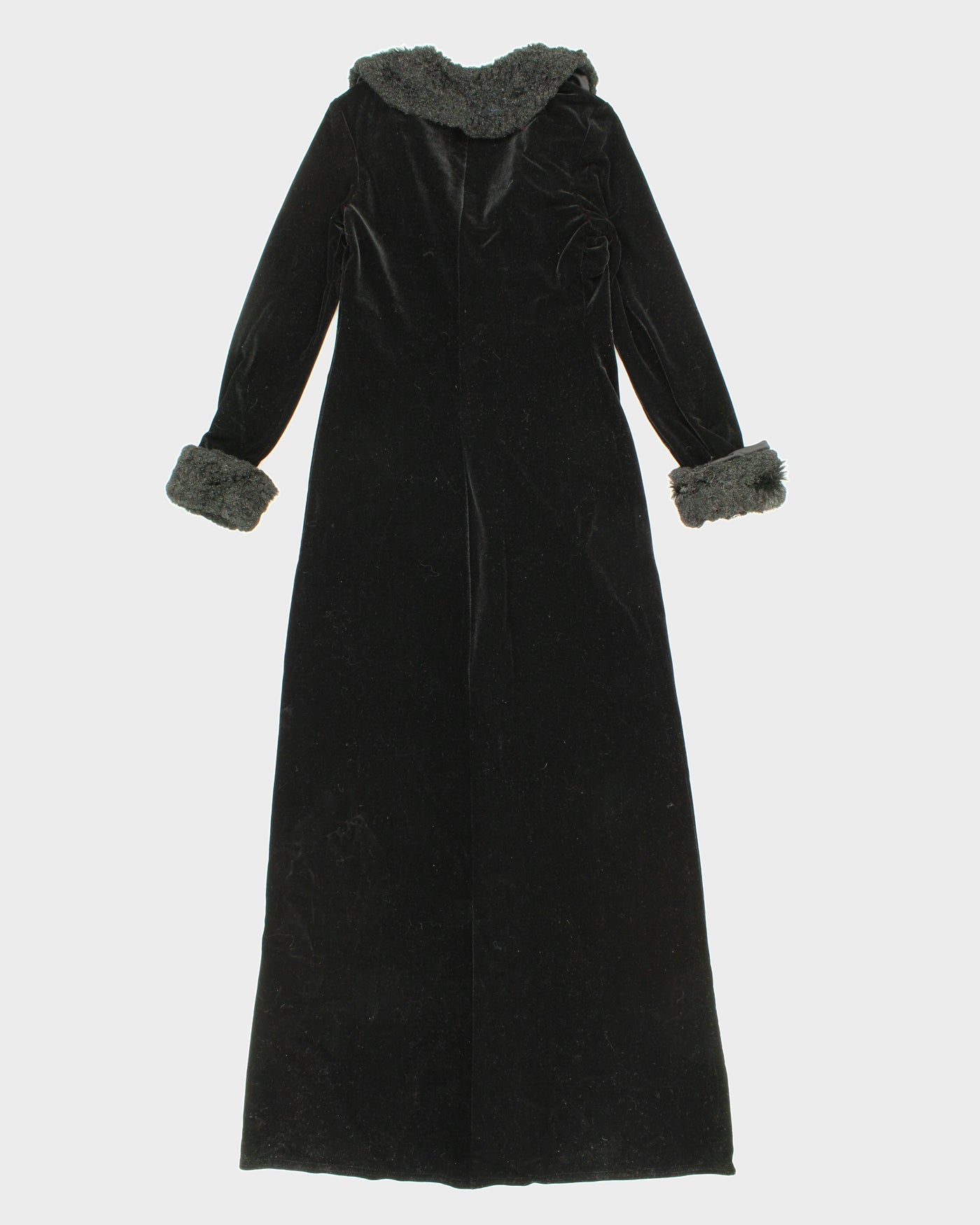 Womens Black Long Velvet Button Up Lightweight Coat - S