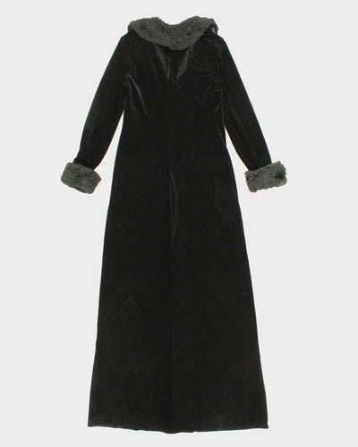 Womens Black Long Velvet Button Up Lightweight Coat - S