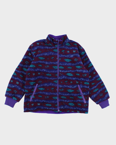 Womens Purple Patterned Zip Up Fleece - L