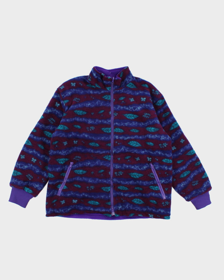 Womens Purple Patterned Zip Up Fleece - L