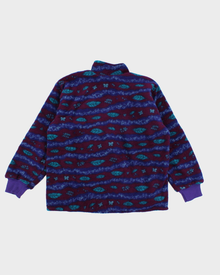 Womens Purple Patterned Zip Up Fleece - L