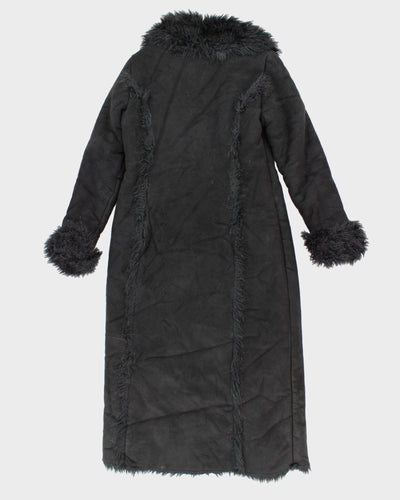 Womens Black Bebe Faux Suede and Fur Long Coat - L