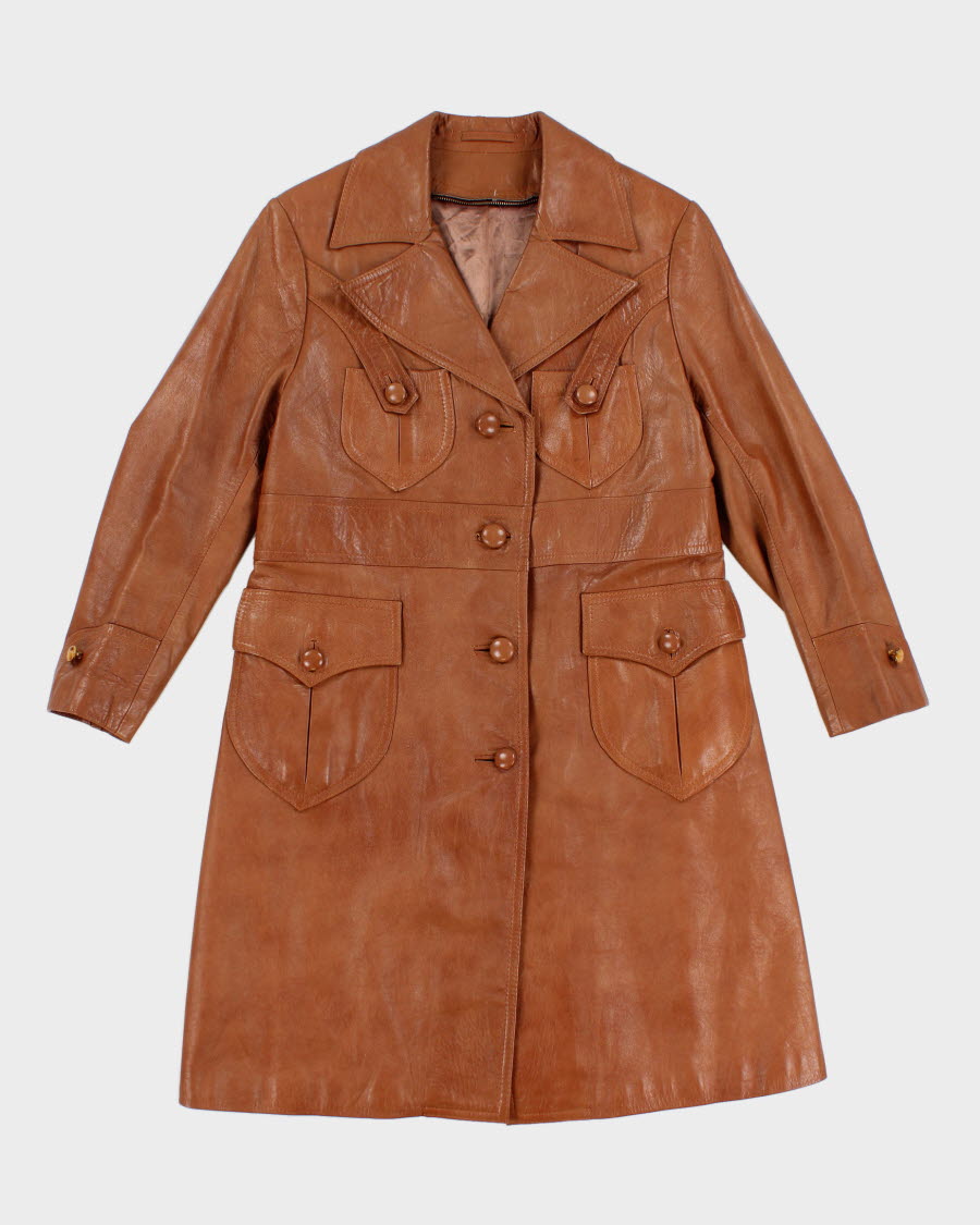 Vintage 70s Classic Brown Leather Coat - S