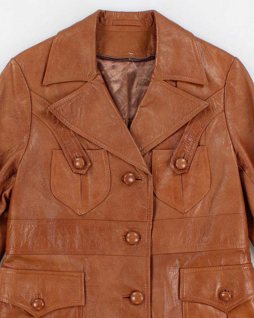 Vintage 70s Classic Brown Leather Coat - S