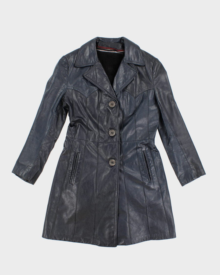 Vintage Navy Leather Fleece Lined Coat - S