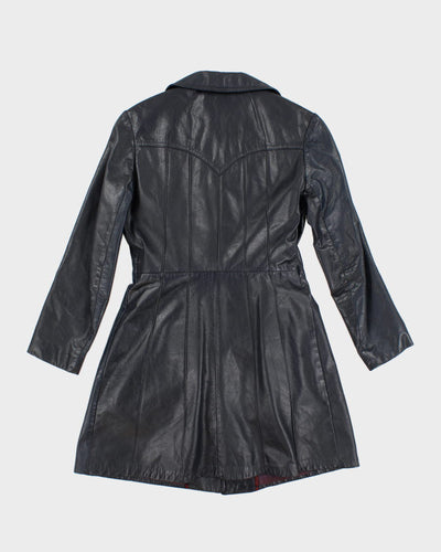 Vintage Navy Leather Fleece Lined Coat - S